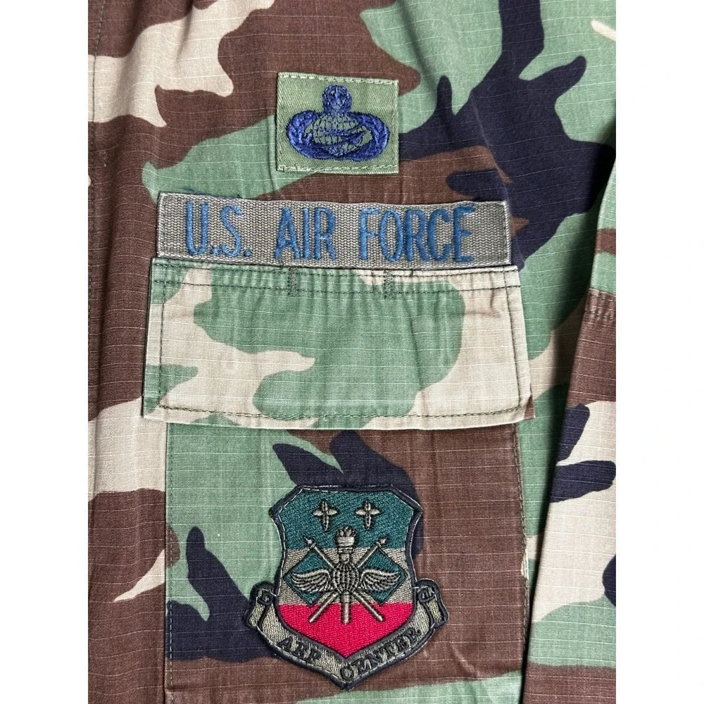 US‎ Air Force Field Jacket Shirt Mens XLT Woodland Camo BDU Ripstop Rower Patch